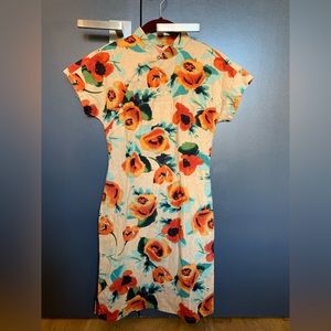 Floral linen blend qi pao/cheongsam